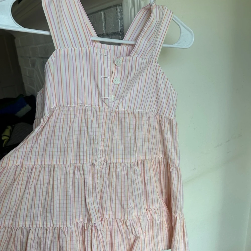 Vintage Striped Kids Dress - Pink and White